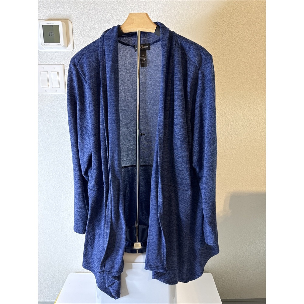 Karen Brooks Women's Open Front Long Sleeve‎ Cardigan Sweater Blue Plus Size 3XL